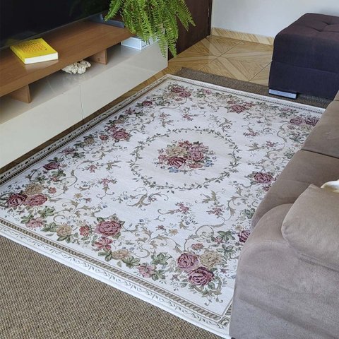 Tapete Sala Antiderrapante Floral Jasmin 02 Bege 1,00x1,50m