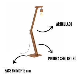 Luminária Articulada Sala Escritório Design Moderno Base Mdf Madeira - 4