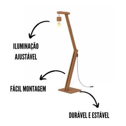 Luminária Articulada Sala Escritório Design Moderno Base Mdf Madeira - 5