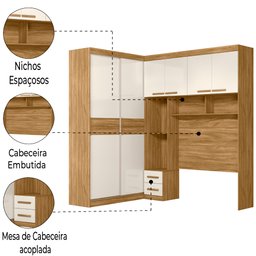 Guarda Roupas Modulado com Cabeceira de Casal Florença 6 Portas 5 gavetas Freijó/Off White Moval - 5