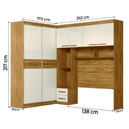 Guarda Roupas Modulado com Cabeceira de Casal Florença 6 Portas 5 gavetas Freijó/Off White Moval - 4