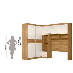 Guarda Roupas Modulado com Cabeceira de Casal Florença 6 Portas 5 gavetas Freijó/Off White Moval - 6