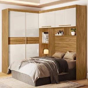 Guarda Roupas Modulado com Cabeceira de Casal Florença 6 Portas 5 gavetas Freijó/Off White Moval
