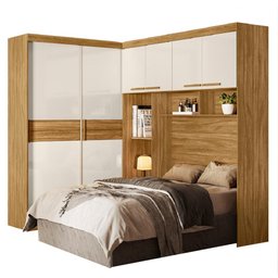 Guarda Roupas Modulado com Cabeceira de Casal Florença 6 Portas 5 gavetas Freijó/Off White Moval - 2