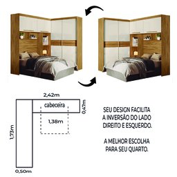 Guarda Roupas Modulado com Cabeceira de Casal Florença 6 Portas 5 gavetas Freijó/Off White Moval - 3