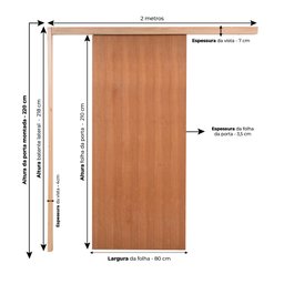 Porta de Correr P/ Verniz com Kit 210x80 Completa - 3