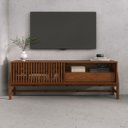 Ver imagem 2 de Rack Tv 65 Sala 145 Cm Contemporâneo Portas de Correr Ripado Madeira Castanho Adamo Idimex