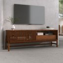 Ver imagem 1 de Rack Tv 65 Sala 145 Cm Contemporâneo Portas de Correr Ripado Madeira Castanho Adamo Idimex