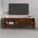 Ver imagem 3 de Rack Tv 65 Sala 145 Cm Contemporâneo Portas de Correr Ripado Madeira Castanho Adamo Idimex