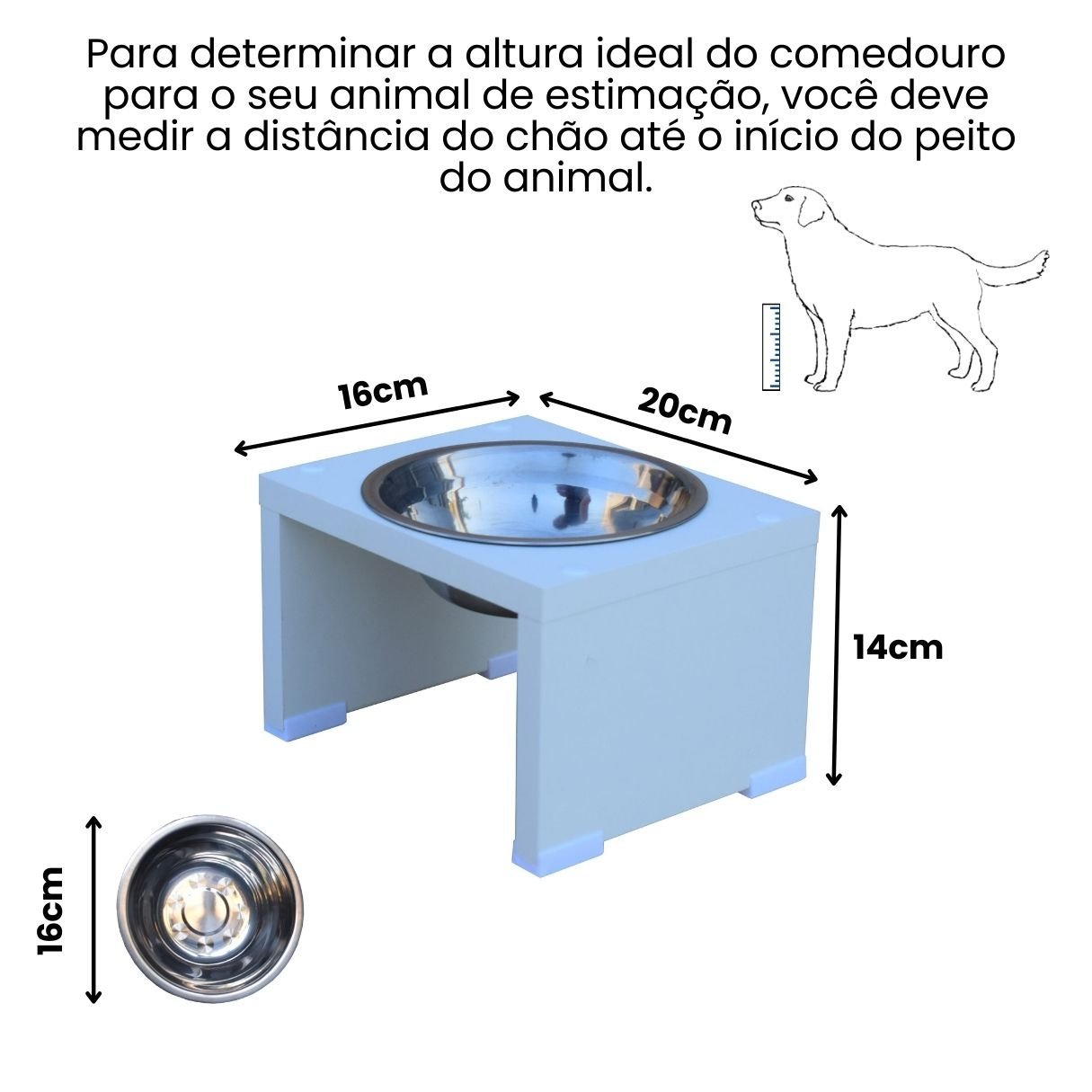 Comedouro Elevado Pet Gato Cachorro Mdf Nick - Inox - Branco - 2