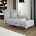 Ver imagem 1 de Divã Recamier Chaise Longue Valentina Clássico com Pés de Madeira Veludo Cinza Claro - Desk Design