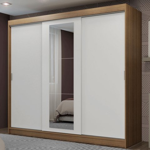 Guarda-roupa Casal Madesa Kansas 3 Portas de Correr com Espelho 3 Gavetas