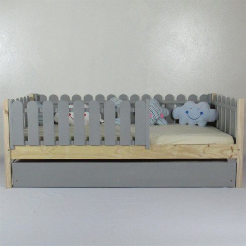 Bicama Infantil Solteirão Base Colorida Madeira Maciça Pinus Grade Cercadinho