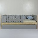 Ver imagem 1 de Bicama Infantil Solteirão Base Colorida Madeira Maciça Pinus Grade Cercadinho