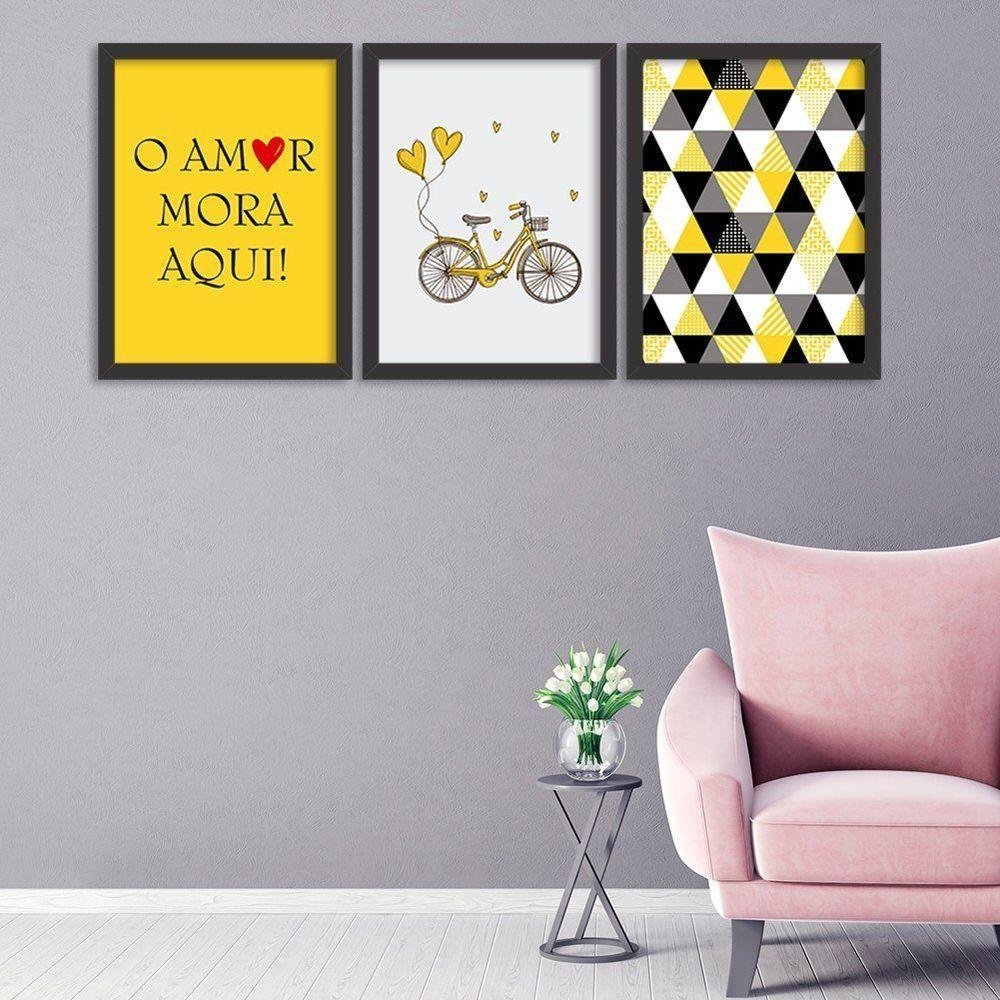 Kit 3 Quadros O Amor Mora Aqui Amarelo - 2