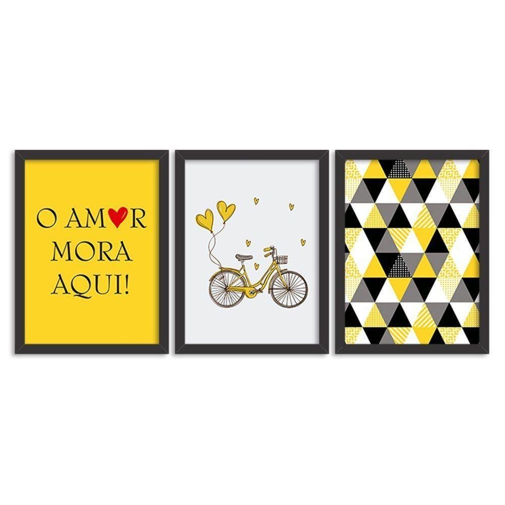 Kit 3 Quadros O Amor Mora Aqui Amarelo - 1