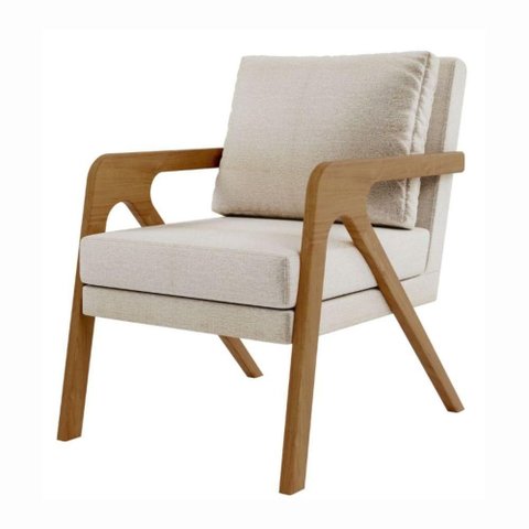 Poltrona Decorativa Moderna Luxo para Sala Escritório França Linho Bege