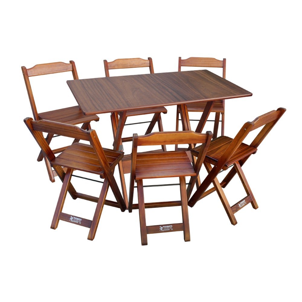Kit 6 Conjuntos de Mesa Dobráveis de Madeira 70x110cm com 6 Cadeiras Imbuia - 2