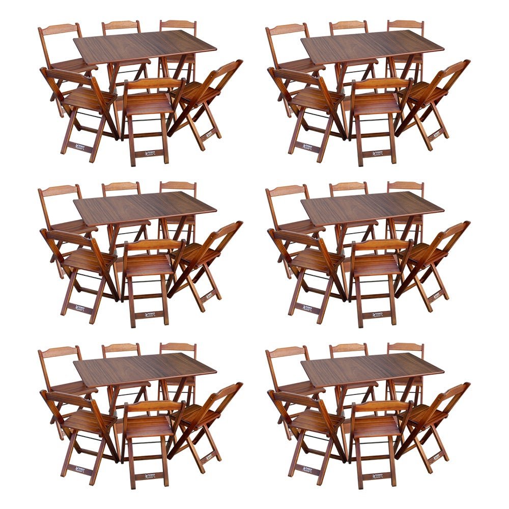 Kit 6 Conjuntos de Mesa Dobráveis de Madeira 70x110cm com 6 Cadeiras Imbuia - 1
