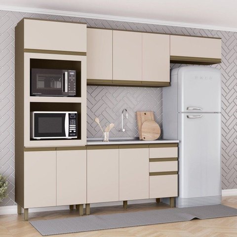 Cozinha Compacta Modulada 4 Peças 100% MDF com Torre Quente Connect Bege/Duna/Cristal