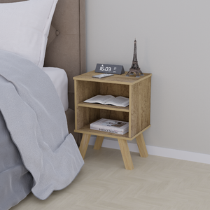 Mesa de Cabeceira Retrô - Freijó / Branco com Pé Madeira