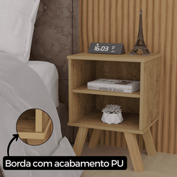 Mesa de Cabeceira Retrô - Freijó / Branco com Pé Madeira - 3