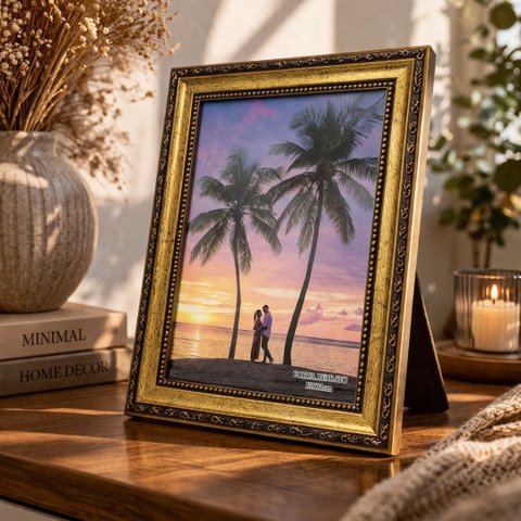 Porta Retrato 15x21 Moldura Madeira Premium Ouro Velho com Vidro Vertical e Horizontal