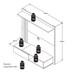 Painel Turquesa até 32 Polegadas com Porta Cores - Comprar Moveis em Casa: Preto / Freijó - 3