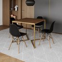 Ver imagem 1 de Mesa Jantar Industrial Quadrada 90cm Amêndoa Base V Dourada com 4 Cadeiras Eames Eiffel Madeira Pret