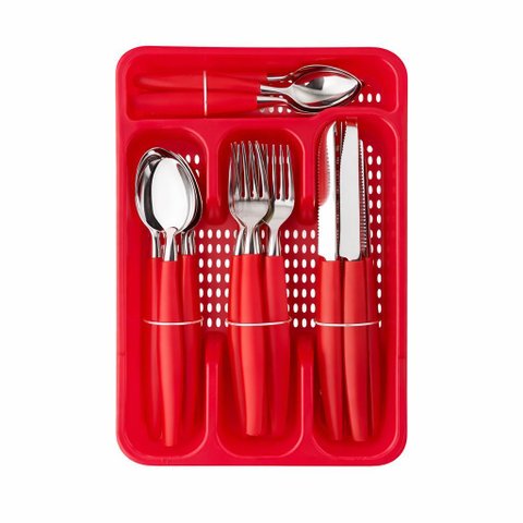 Jogo de Talheres Clink 24 Peças Inox - Vermelho