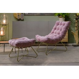 Poltrona Costela com Puff EVA Dourado Suede Rose - Jotabe - 3
