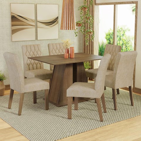 Conjunto Sala de Jantar Mesa Tampo de Madeira 6 Cadeiras Rustic/imperial Fabiana Madesa