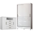 Ver imagem 1 de Guarda Roupa Solteiro 2 Portas de Correr com Pés e Cômoda Havana Master Branco Brilho - Santos Andir