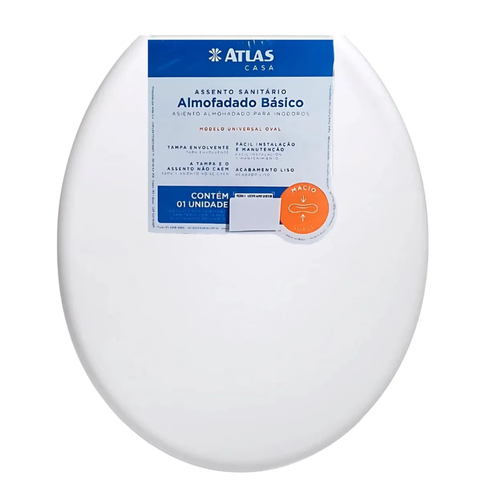 Assento Almofadado Atlas Primafer Oval Branco Liso Banheiro