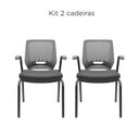 Ver imagem 1 de Kit 02 Cadeiras Fixas Aproximação 4 Pés com Braço Beezi Base Preta Encosto Cinza Assento Facto Dunas