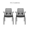 Kit 02 Cadeiras Fixas Aproximação 4 Pés com Braço Beezi Base Preta Encosto Cinza Assento Facto Dunas - 1