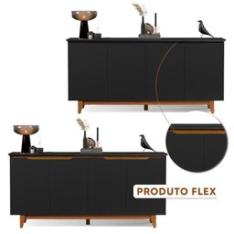 Aparador Buffet 4 Portas Preto Freijó Flex Flow Ej Móveis - 2
