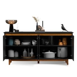 Aparador Buffet 4 Portas Preto Freijó Flex Flow Ej Móveis - 3