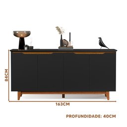 Aparador Buffet 4 Portas Preto Freijó Flex Flow Ej Móveis - 4