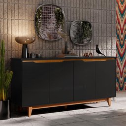 Aparador Buffet 4 Portas Preto Freijó Flex Flow Ej Móveis - 1