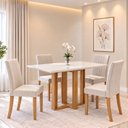 Ver imagem 1 de Conjunto Sala de Jantar Mesa Manu 120cm Tampo MDF e Vidro Canto Reto 4 Cadeiras Lily