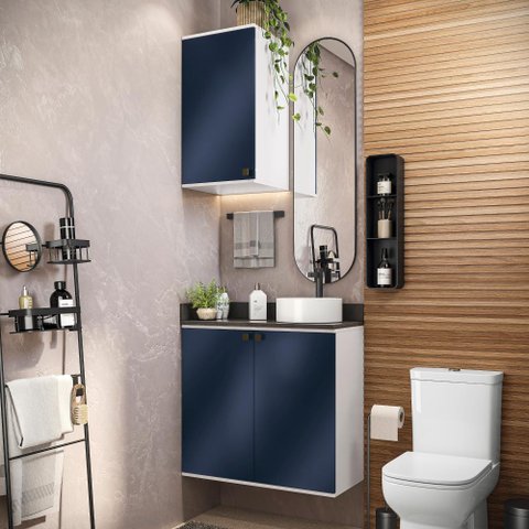 Conjunto para Banheiro com Aéreo Kappesberg Celeste 2 Peças Branco/azul 80cm