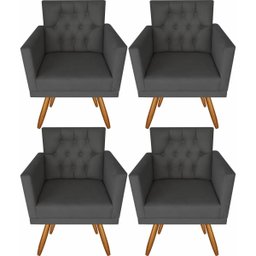 Kit 4 Poltronas Decorativas Larah Escritório Capitonê Cinza - 1