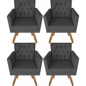 Kit 4 Poltronas Decorativas Larah Escritório Capitonê Cinza