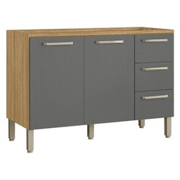 Balcão de Pia Ametista 2 Portas 3 Gavetas 120 Cm Freijó Gris - Kits Paraná - 1
