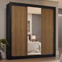 Ver imagem 1 de Guarda-roupa Casal 3 Portas de Correr com Espelho 4 Gavetas Preto/rustic Sublime Plus Madesa Preto/