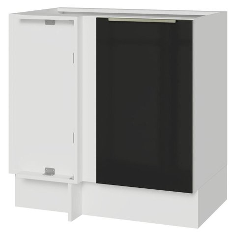 Balcão de Canto 1 Porta (sem Tampo) Branco/Preto Lux Madesa