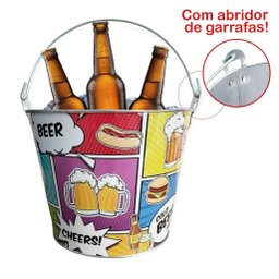 Kit 2 Baldes de Gelo para Cerveja Estampado em Metal Galvanizado com Abridor 4,8 Litros - 1