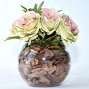 Ver imagem 2 de Arranjo de Rosas Artificiais Verdes Rosadas em Vaso de Vidro