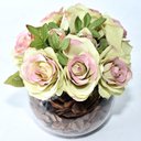 Ver imagem 1 de Arranjo de Rosas Artificiais Verdes Rosadas em Vaso de Vidro